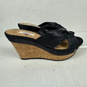 Guess Black Silver Y2K Slip On Cork Wedge Size 7